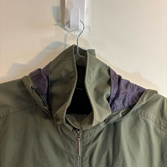 MARMOT Sz L Rain Coat Parka Olive with Purple Lining Retractable Hood Pockets - Picture 6 of 9